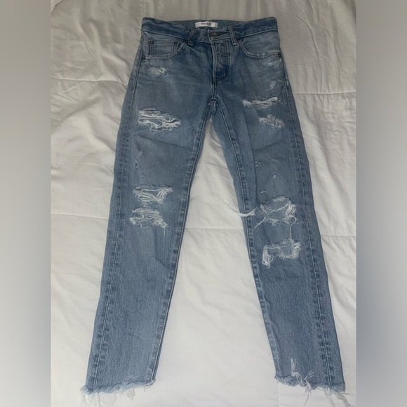 Moussy Vintage Creston Distressed Tapered Jeans 24 Light Wash Raw Hem Classic - Picture 4 of 14